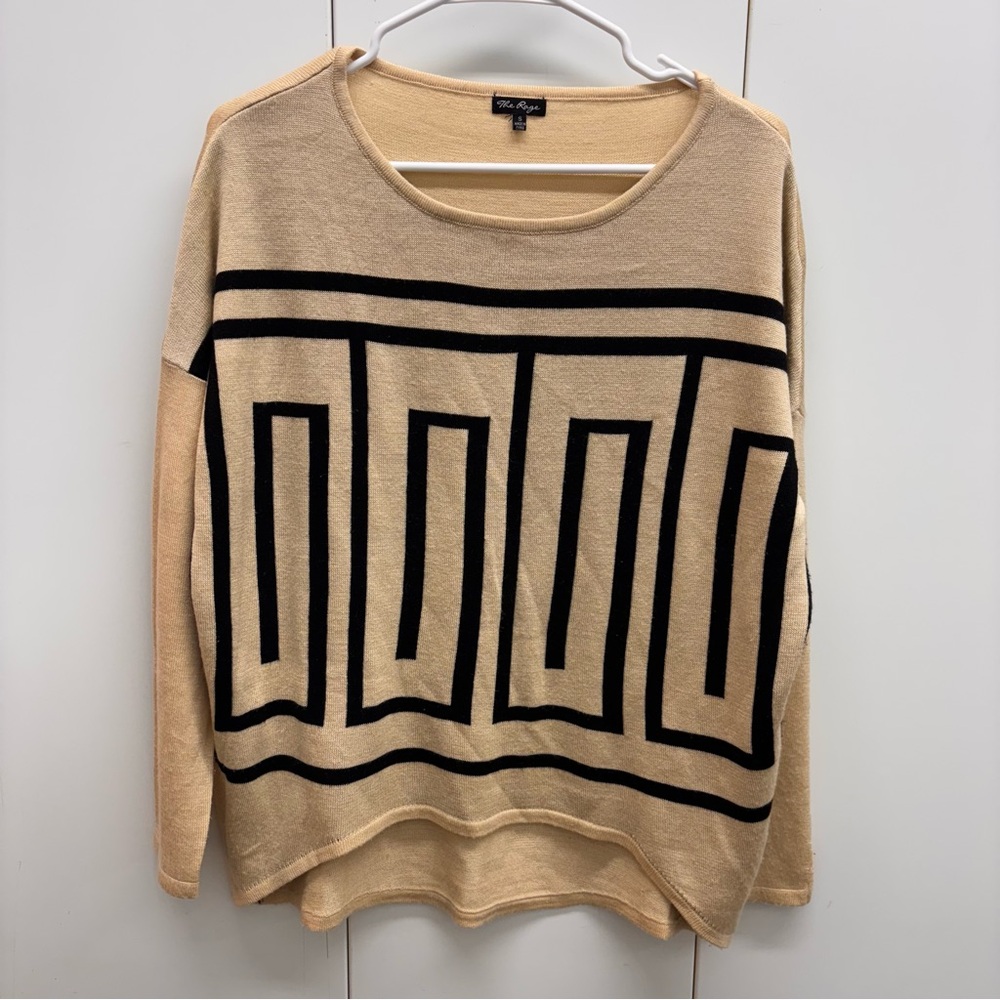 The Rage Oversized Geometric Design Tan Black Sweater  Womens Small
